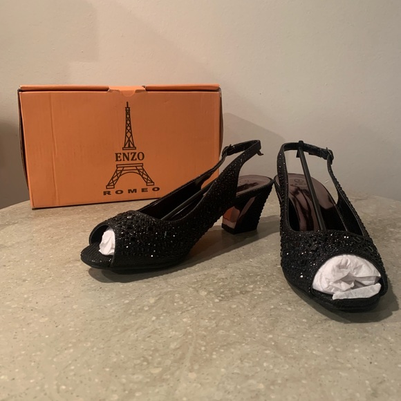 Enzo Romeo | Womens Open Toe Low Heel | Wedding Rhinestone Shoes - Picture 2 of 6